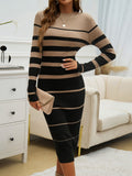 Devine Color Block Round Neck Long Sleeve Midi Dress 
