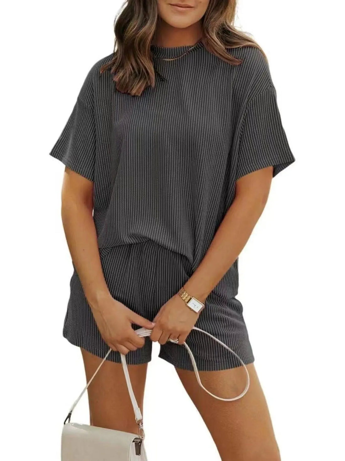 Full Size Ribbed Short Sleeve Top and Shorts Two-Piece Set Plus Size Lingerie & Nightwear