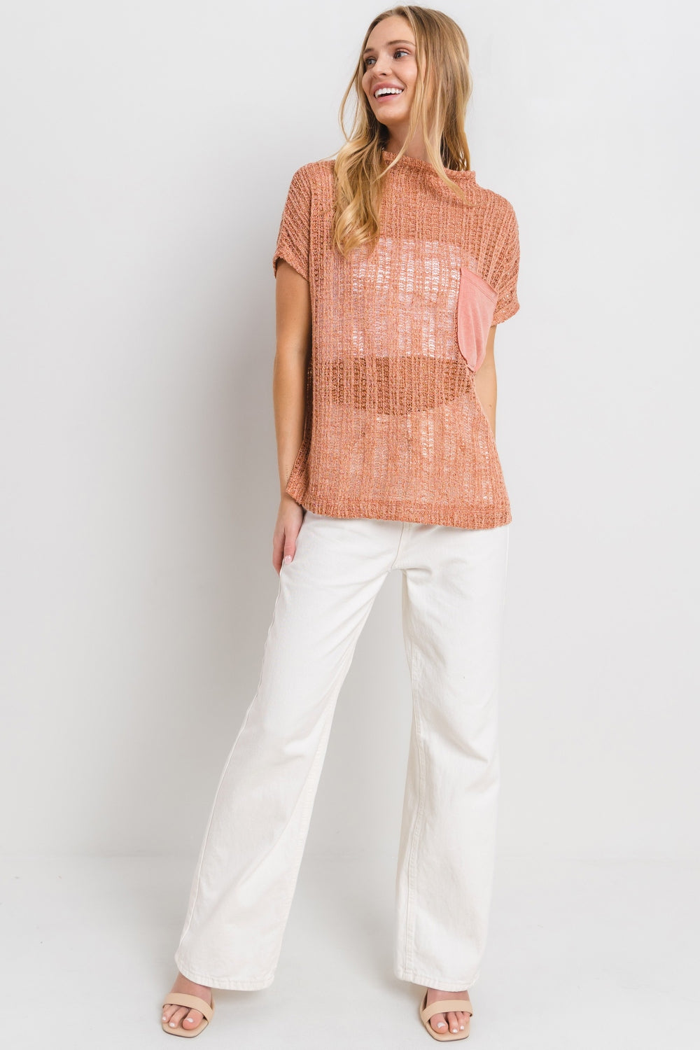 Ces Femme See Through Crochet Mock Neck Cover Up 