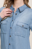 Love Tree Scooped Hem Button Up Denim Shirt 