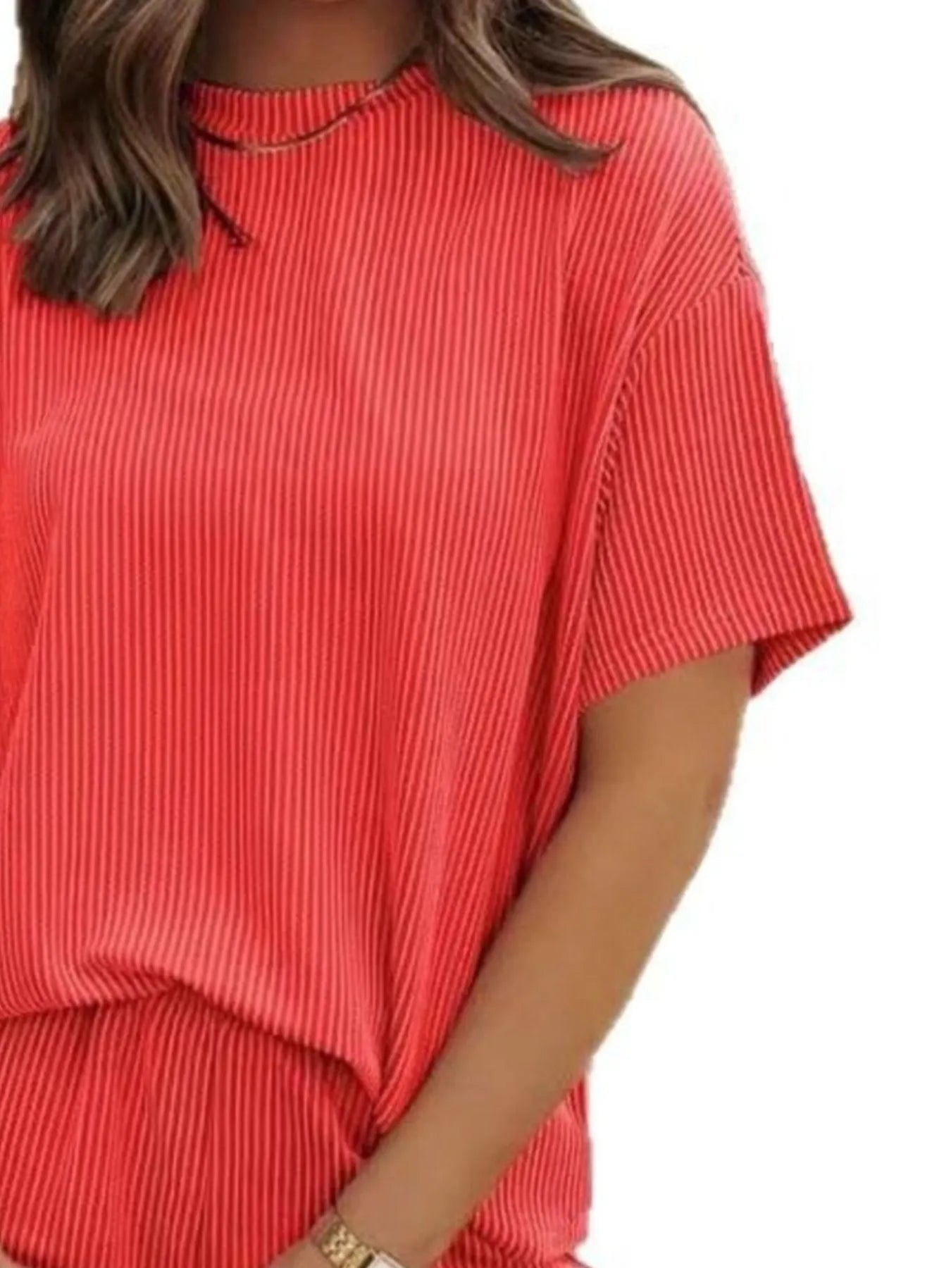 Full Size Ribbed Short Sleeve Top and Shorts Two-Piece Set Plus Size Lingerie & Nightwear