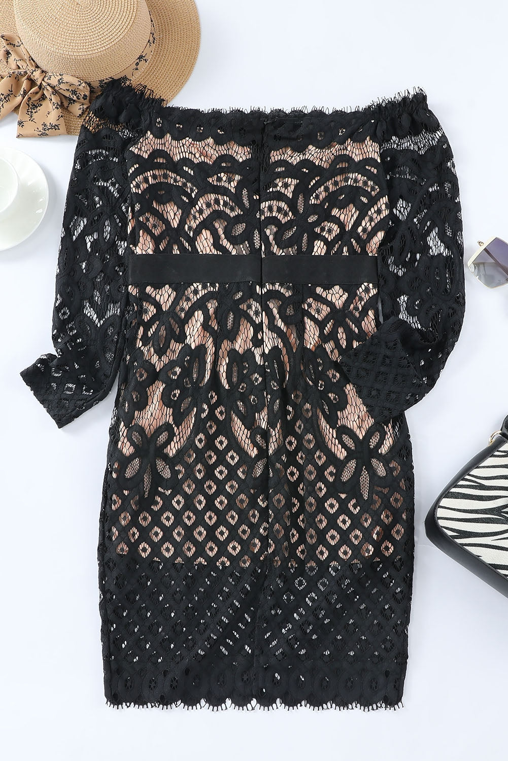 Off-Shoulder Long Sleeve Lace Dress dress
