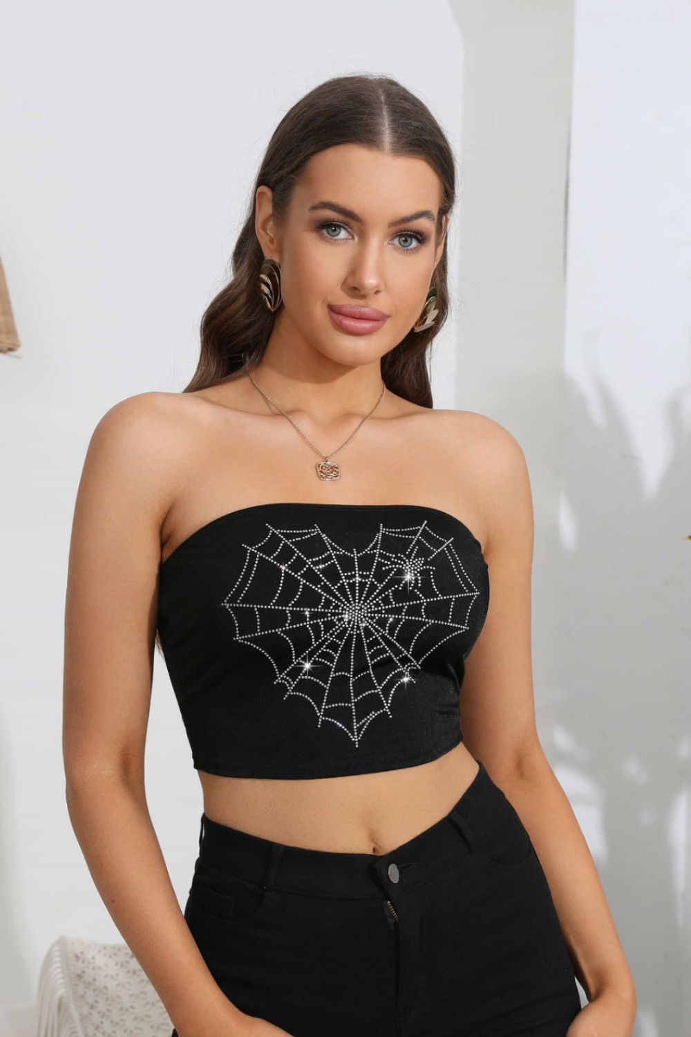 Heart Spider Web Graphic Tube Top 