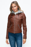 YMI Faux Layered Double-Zipper Jacket with Fuzzy Hood 