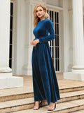 Tie Front Round Neck Long Sleeve Maxi Dress Dresses