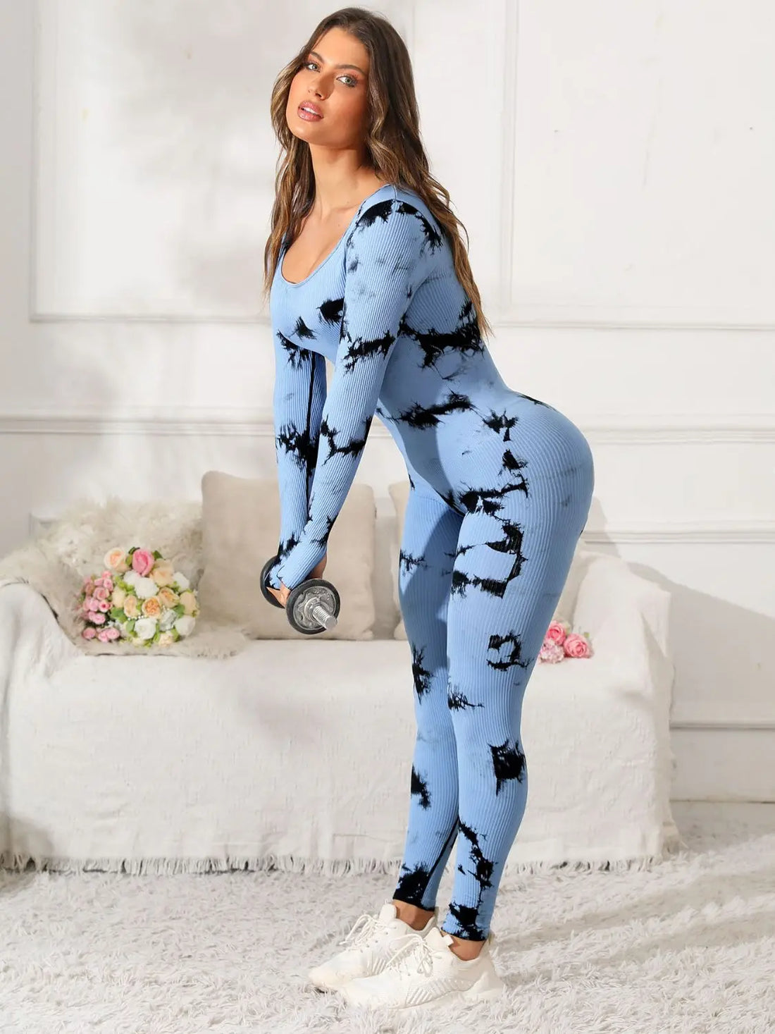 Scoop Neck Long Sleeve Active Jumpsuit 