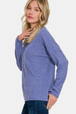 Zenana Full Size Ribbed V-Neck Drop Shoulder Top 
