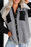 Parchment Houndstooth Corduroy Patchwork Flap Pocket Shacket Outerwear/Jackets