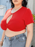 Plus Size Cropped Cutout Twisted Front Short Sleeve Blouse 