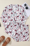 Printed Collared Neck Long Sleeve Top and Shorts Lounge Set Lingerie & Nightwear