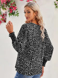 Printed V-Neck Lantern Sleeve Blouse 