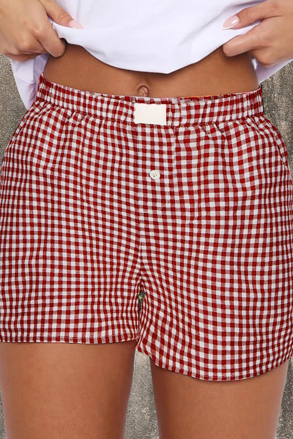 Red Plaid Gingham Printed High Waist Shorts Bottoms/Casual Shorts