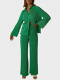 Collared Neck Long Sleeve Top and Pants Lounge Set Lingerie & Nightwear