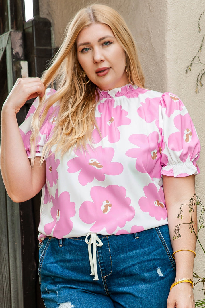 Plus Size Printed Round Neck Short Sleeve Top 