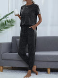 Round Neck Short Sleeve Top and Pants Lounge Set Lingerie & Nightwear