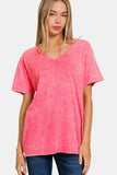 Zenana Full Size Washed Short Sleeve V-Neck T-Shirt 