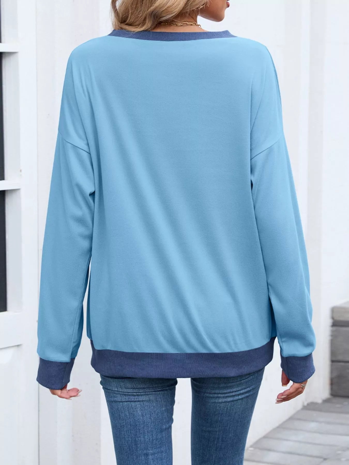 Contrast Trim Long Sleeve Sweatshirt 