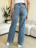 Judy Blue Full Size Mid Rise Distressed Straight Jeans 