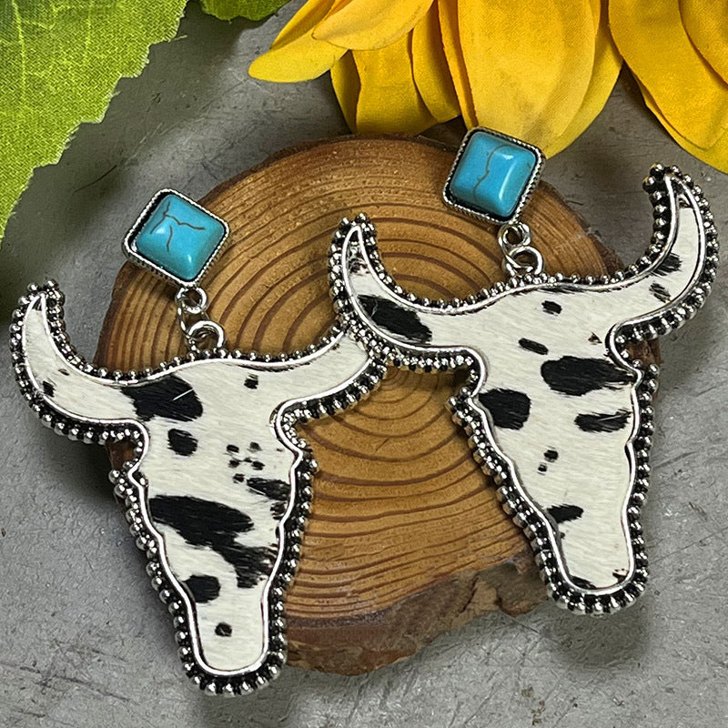 Bull Shape Turquoise Dangle Earrings 