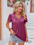 Double Take Ruched V-Neck Short Sleeve T-Shirt 