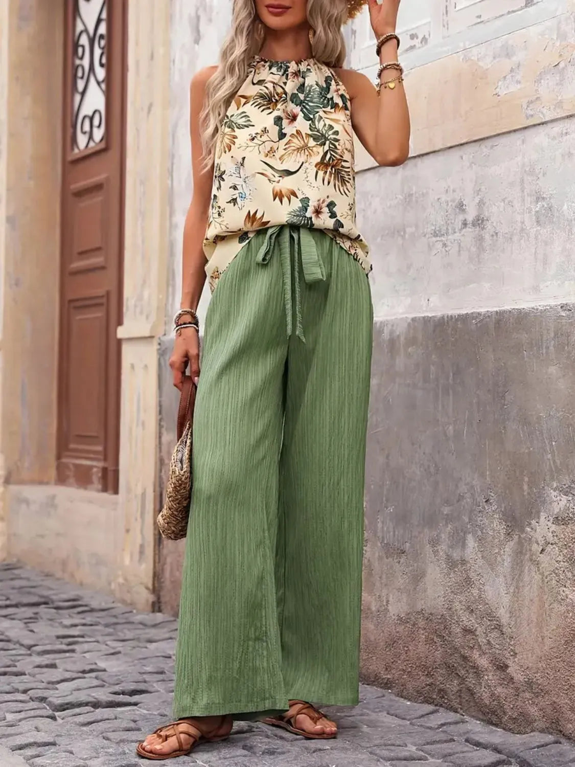 Printed Tank Top and Wide Leg Pants Set Two Piece Dresses