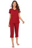 V-Neck Short Sleeve Top and Pants Lounge Set Lingerie & Nightwear