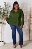 Double Take Half Button Long Sleeve Ruffle Hem Blouse 