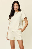 Double Take Full Size Texture Short Sleeve T-Shirt and Drawstring Shorts Set 