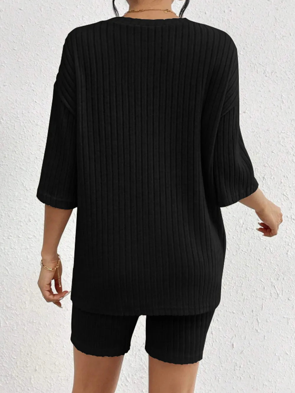 Ribbed Round Neck Top and Shorts Set Two Piece Dresses