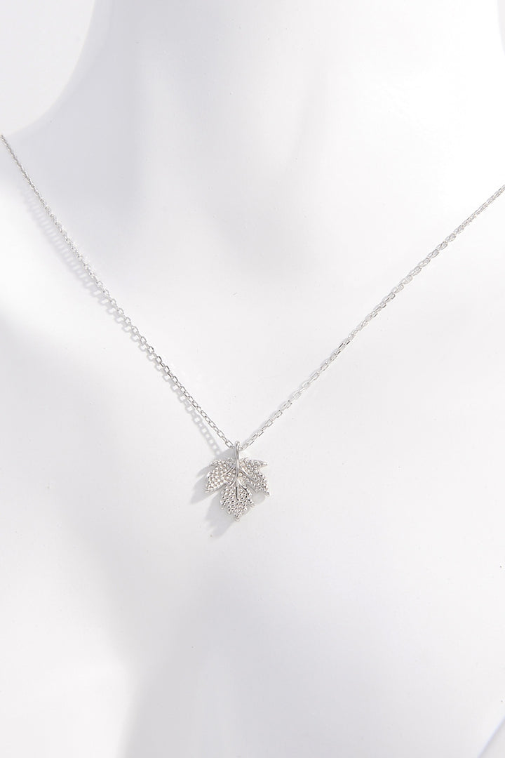 925 Sterling Silver Zircon Maple Leaf Necklace 