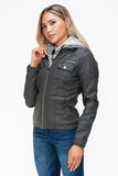 YMI Removable Faux Layered Multi-Pocket Jacket with Fuzzy Hood 
