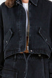 American Bazi Drawstring Waist Crop Denim Jacket 