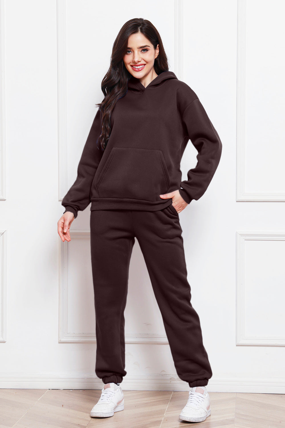 Drop Shoulder Long Sleeve Hoodie and Pants Set 