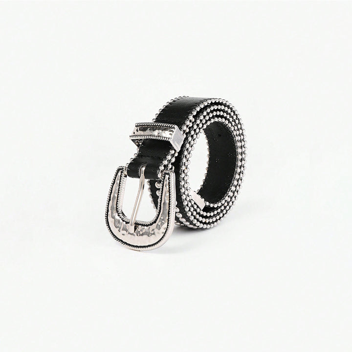 Studded Rhinestone PU Leather Belt 