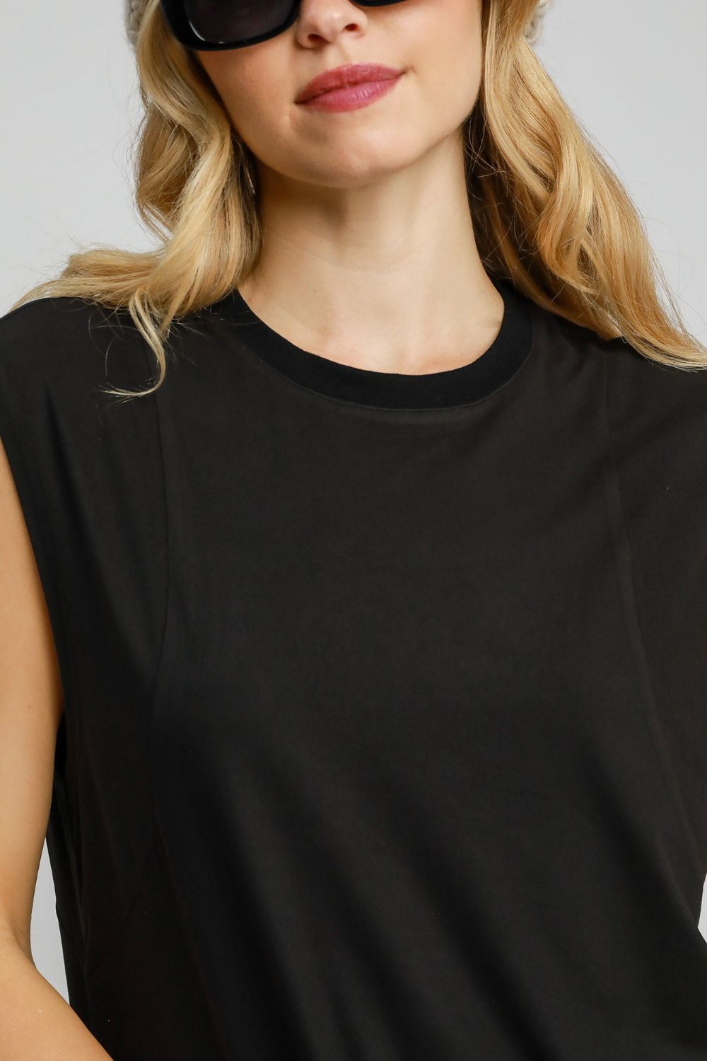 Umgee Round Neck Sleeveless High-Low Curved Hemline Mini Dress 