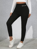 Full Size Letter Embroidered High Waist Leggings 