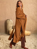 Slit Tied Collared Neck Longline Coat 