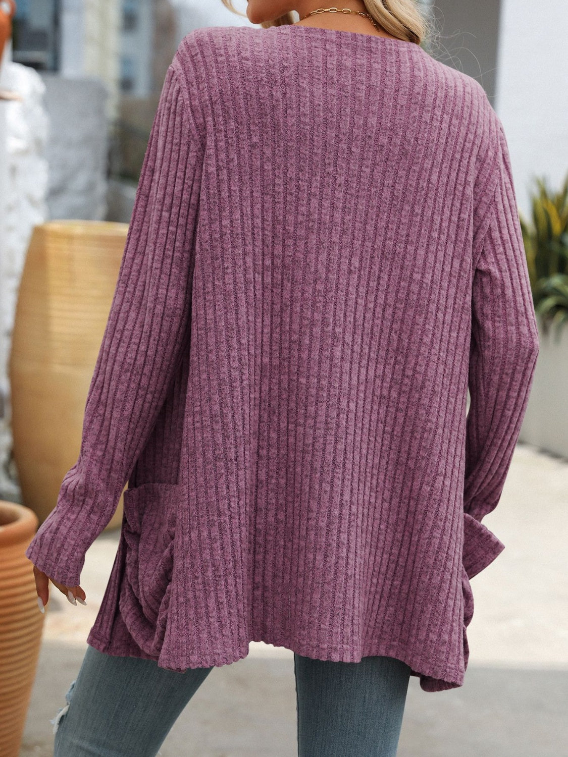 Mandy Open Front Long Sleeve Ribbed Cardigan 