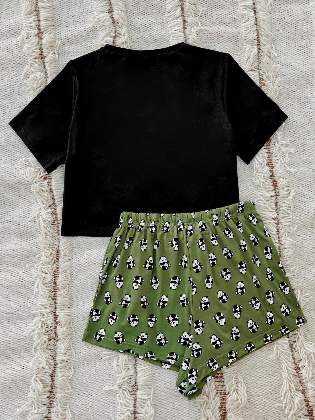 Graphic Tee and Panda Print Shorts Lounge Set Lingerie & Nightwear