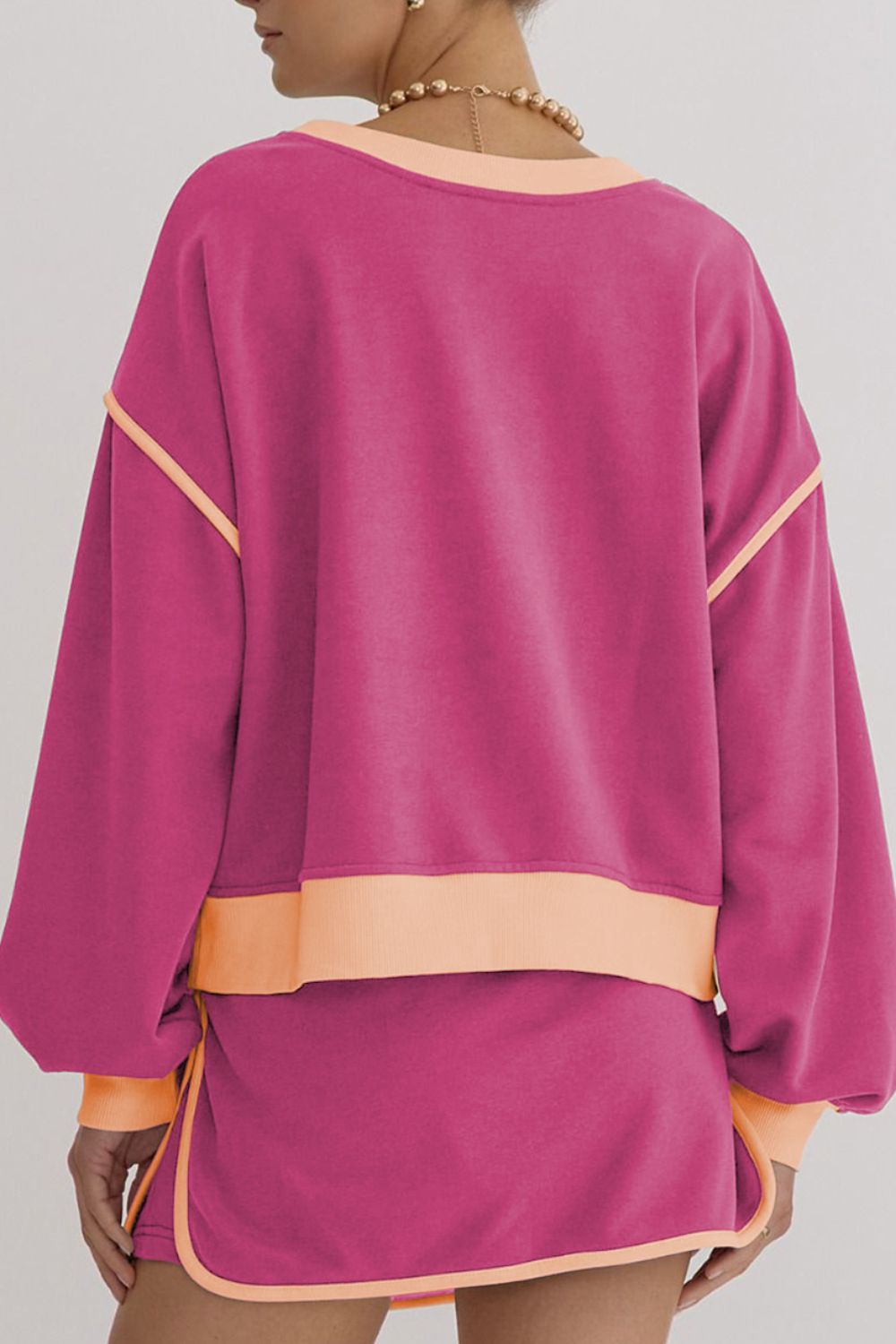 Contrast Trim Round Neck Top and Skort Set 