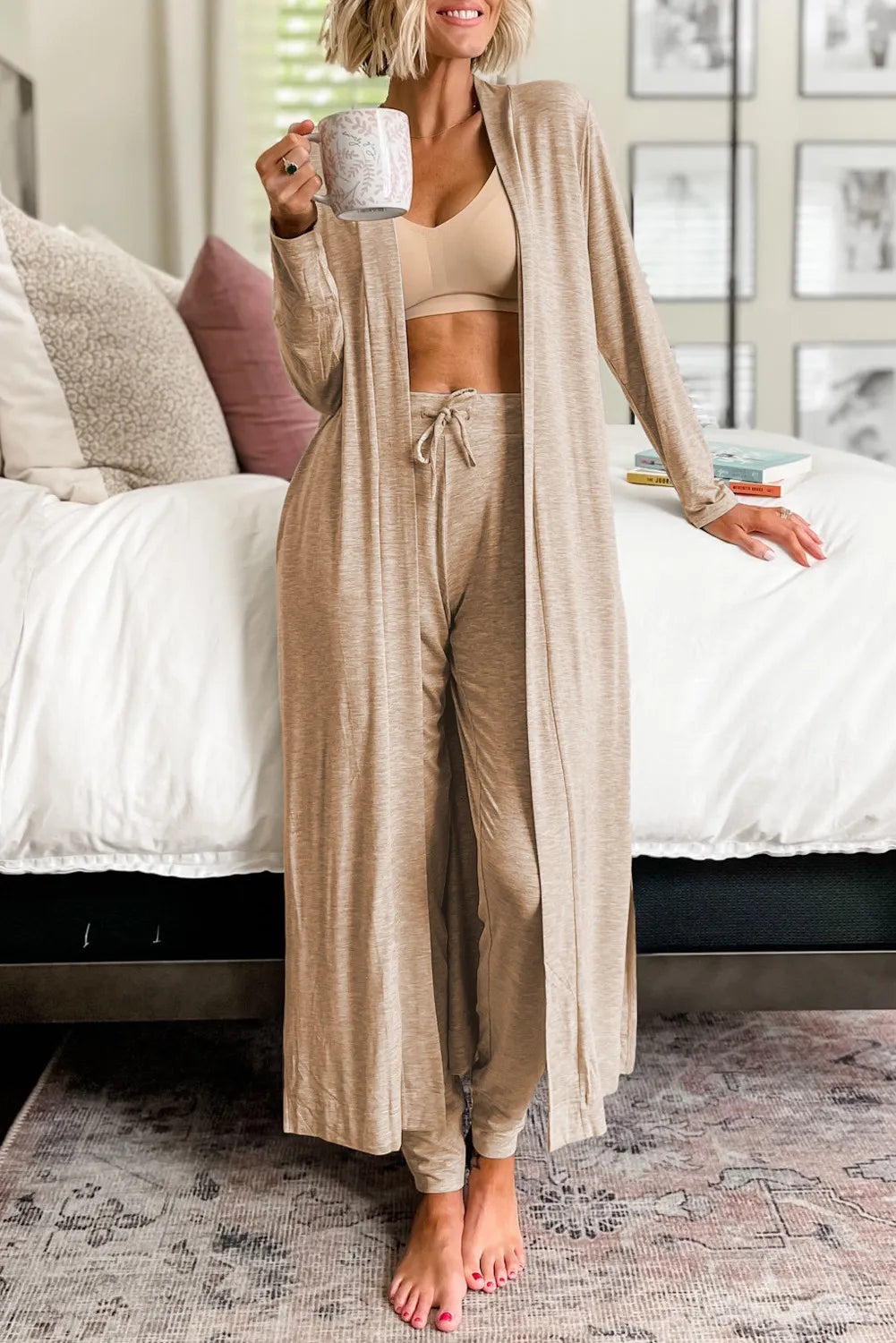 Open Front Long Sleeve Cardigan and Pants Lounge Set Lingerie & Nightwear