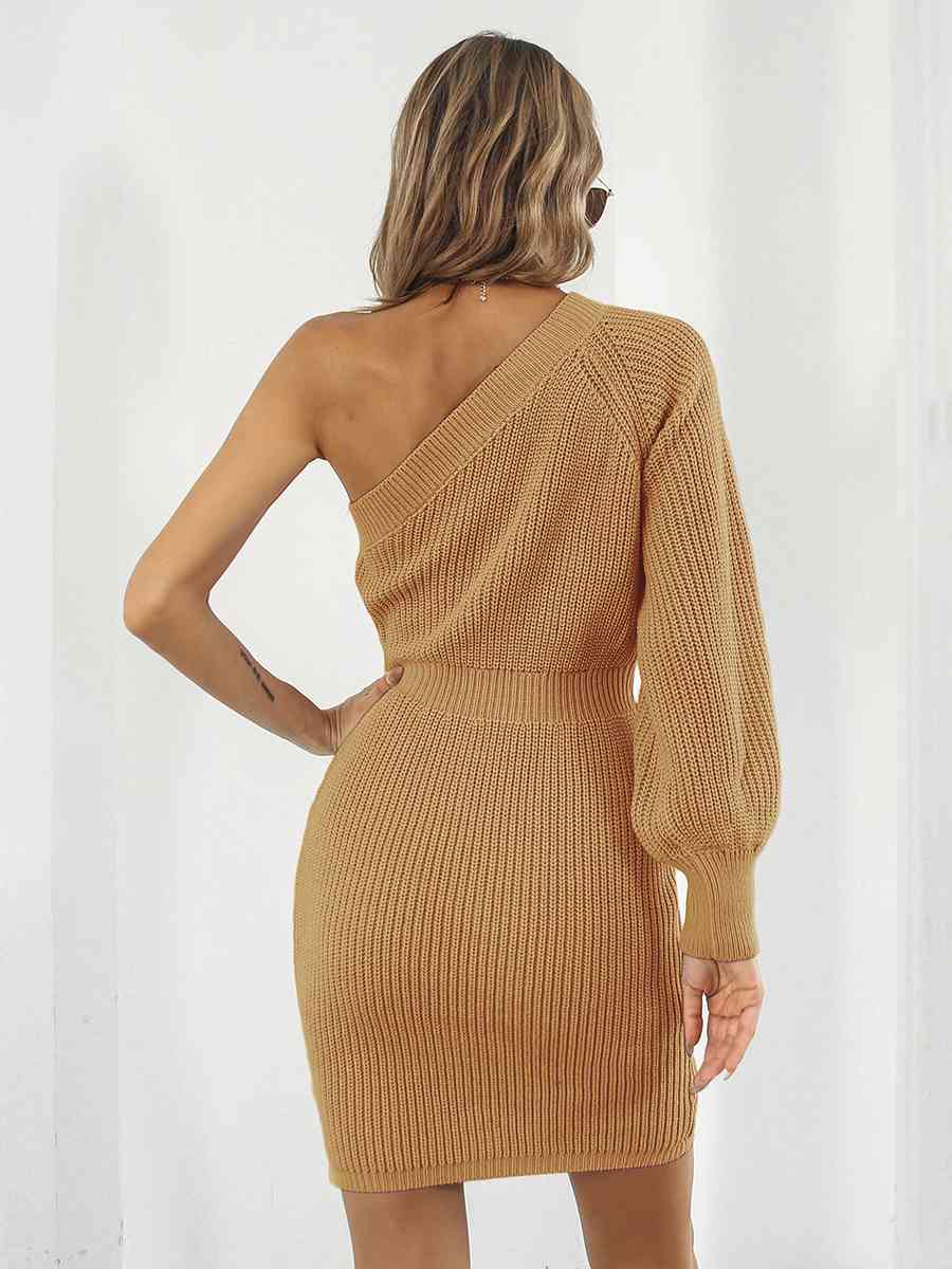 One-Shoulder Mini Sweater Dress Dresses