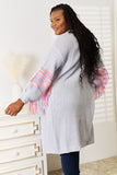 Woven Right Fringe Sleeve Dropped Shoulder Cardigan 