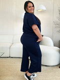 Double Take Full Size Texture Short Sleeve Top and Pants Set 