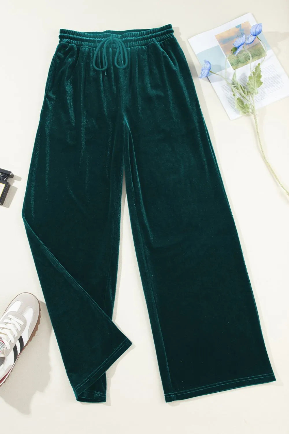 Drawstring Waist Wide Leg Active Pants 