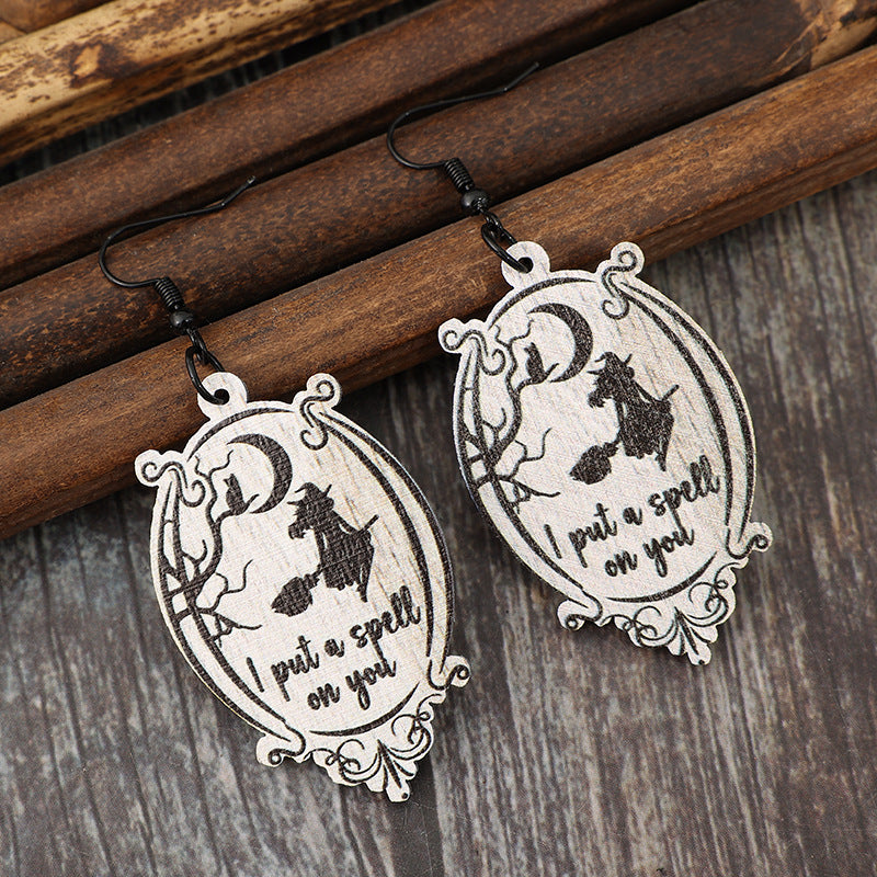 Witch Wooden Dangle Earrings 