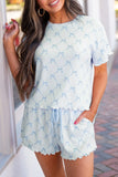 Printed Round Neck Top and Shorts Two-Piece Lounge Set Lingerie & Nightwear