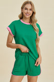Double Take Full Size Texture Contrast T-Shirt and Shorts Set 