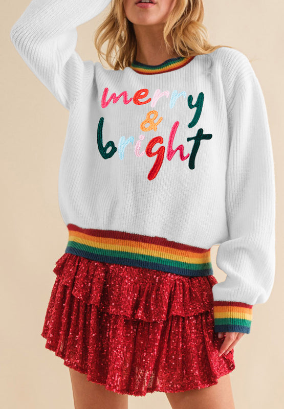 MERRY & BRIGHT Ribbed Round Neck Sweater 