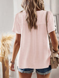 Devine Lace Detail Round Neck Short Sleeve Blouse 